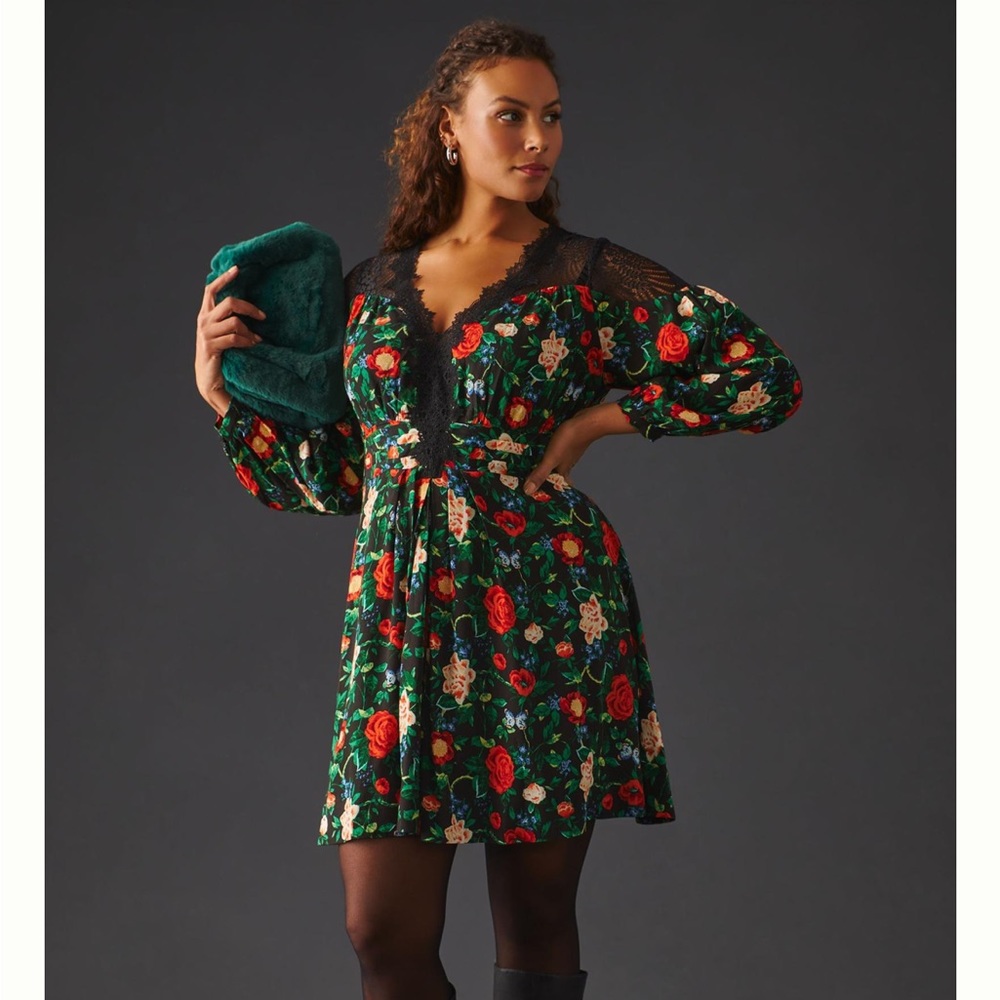 NWT Anthropologie Lacy V-Neck Mini Dress, Size 2 - Picture 5 of 14
